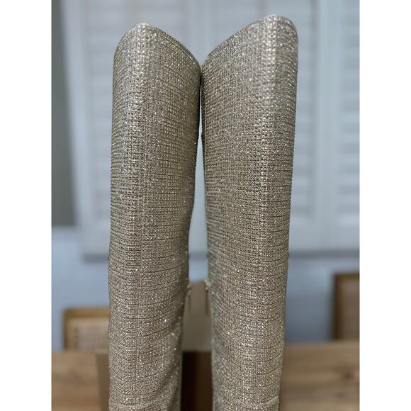 Michael Kors Rue Stiletto Knee High Boot Pale Gold 8.5 NWOB Glam Sequin Design - Picture 6 of 15